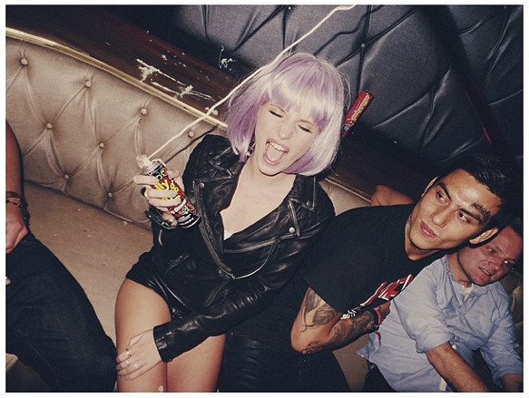 Bella Thorne Parties While Showing Off A Purple Wig Bob-Cut